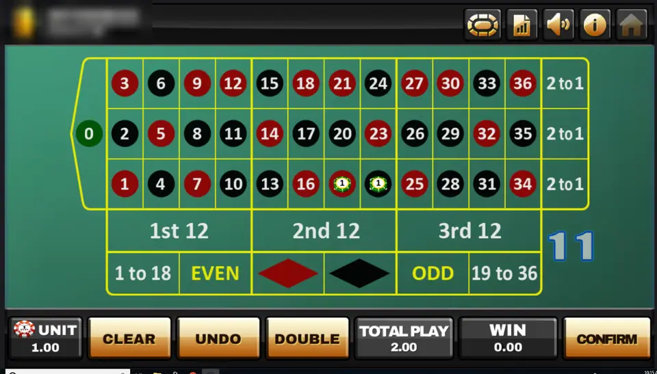 Lucky Roulette layout with chips on 19 and 22 and a blue countdown showing 11
